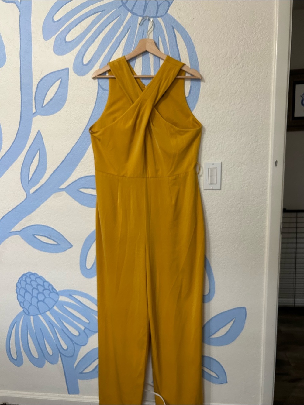 Donna Karan New York Criss Cross Halter Wide Leg Jumpsuit Golden Yellow